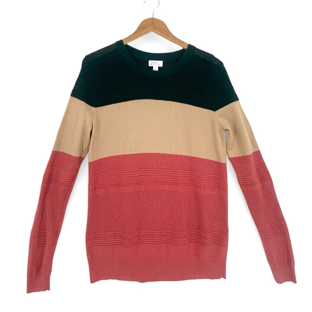 Market & Spruce Textured Colorblock Striped Sweater Open Weave Top Stripe